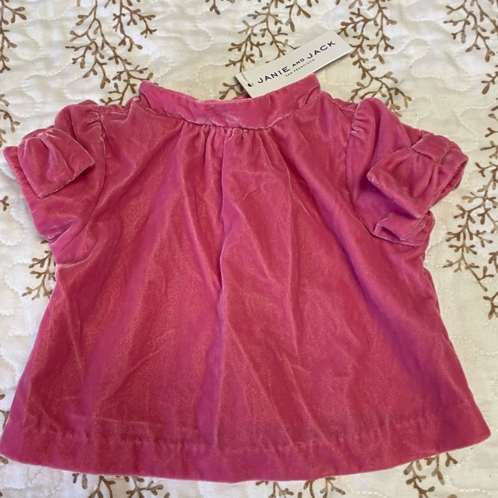 NWT Janie and Jack baby girl velvet pink bow sleeve holiday top 12-18 months